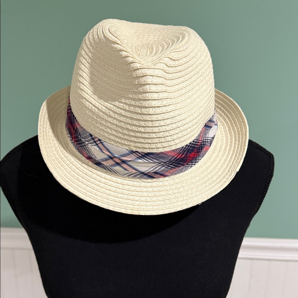 Vintage Jhats Chic Cream Fedora with Plaid Accent